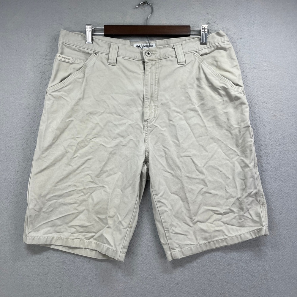 Columbia Utility Shorts Mens 36 Beige Canvas Carpenter Outdoor Gorpcore Hiking